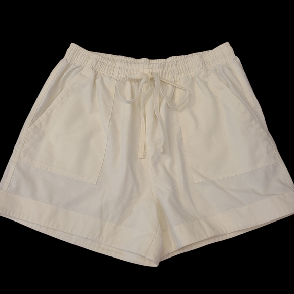 Pants - Women's Shorts Classic White Drawstring‎ Cotton Linen Blend Size Large